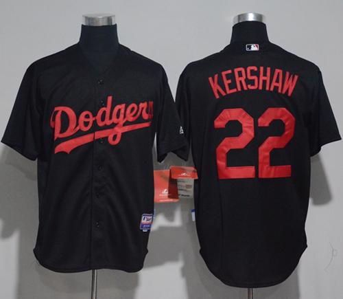 Dodgers #22 Clayton Kershaw Black Strip Stitched MLB Jersey - Click Image to Close
